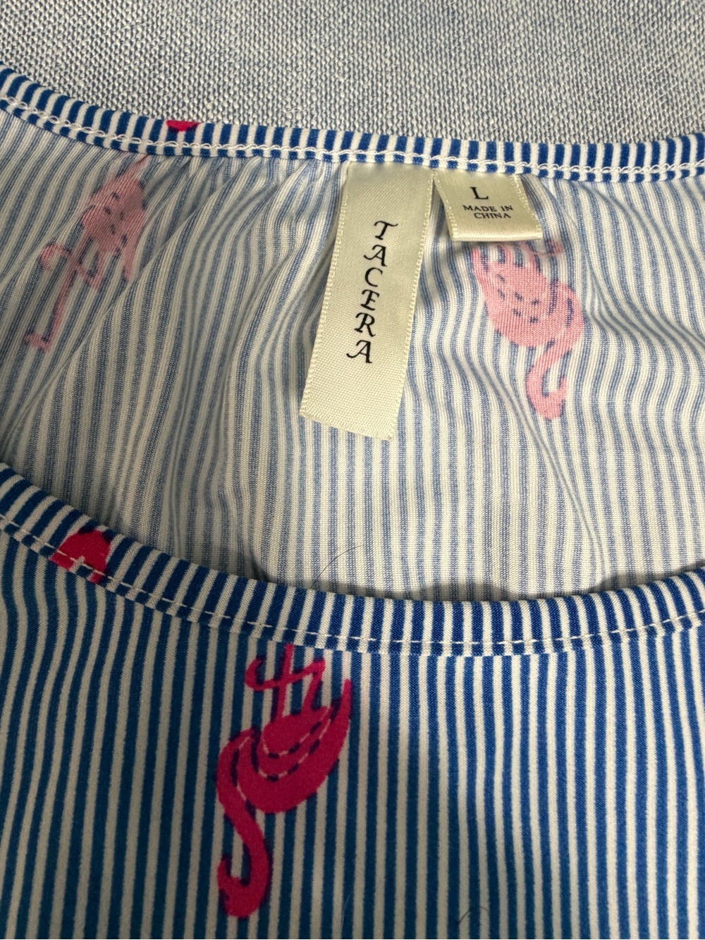 Tacera Striped Flamingo Print High-Low Top - Picture 4 of 6
